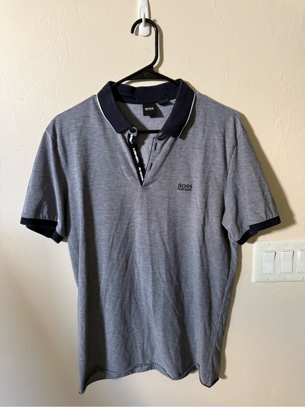 BOSS Grey Polo with Navy Collar and Trim